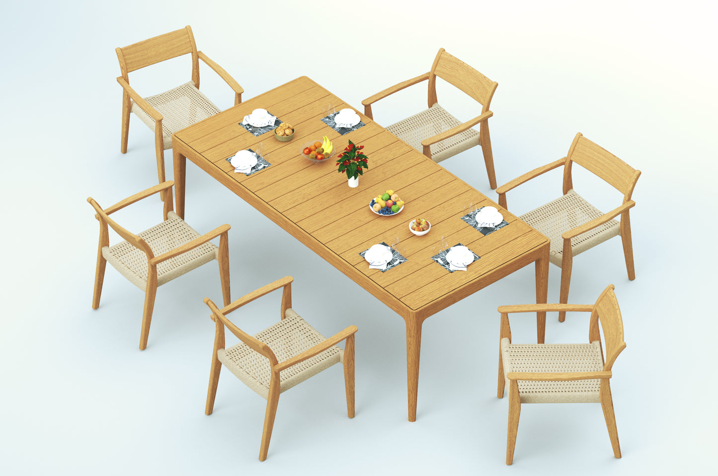 Amilo Dining Table with Amilo Dining Arm Chairs - Natural Teak