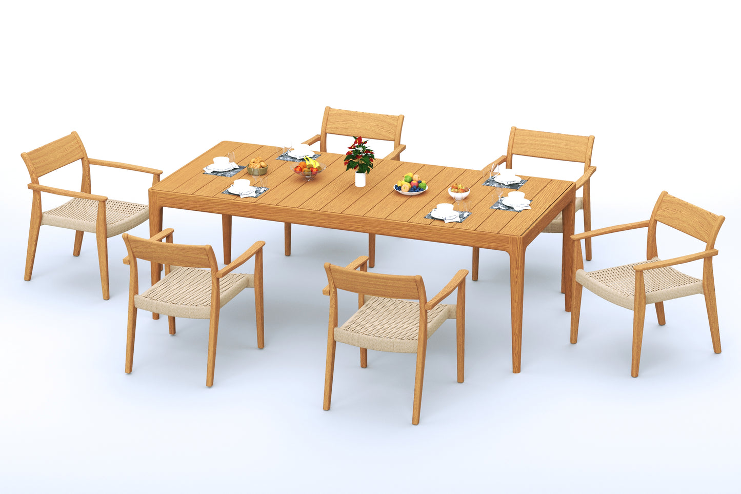 Amilo Dining Table with Amilo Dining Arm Chairs - Natural Teak