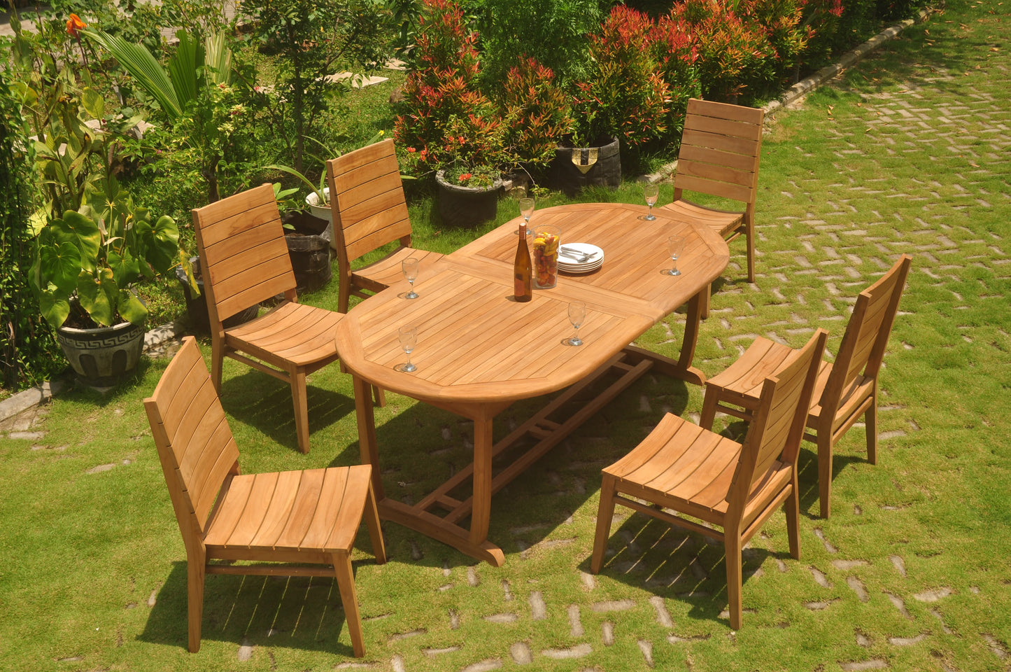 117" Oval Table with Trestle Legs and Charleston Chairs