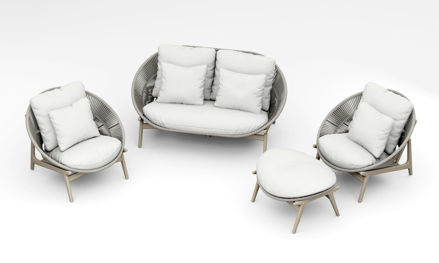 4 Piece Robas Lounge Set: Sofa, Sofa Chairs with Ottoman