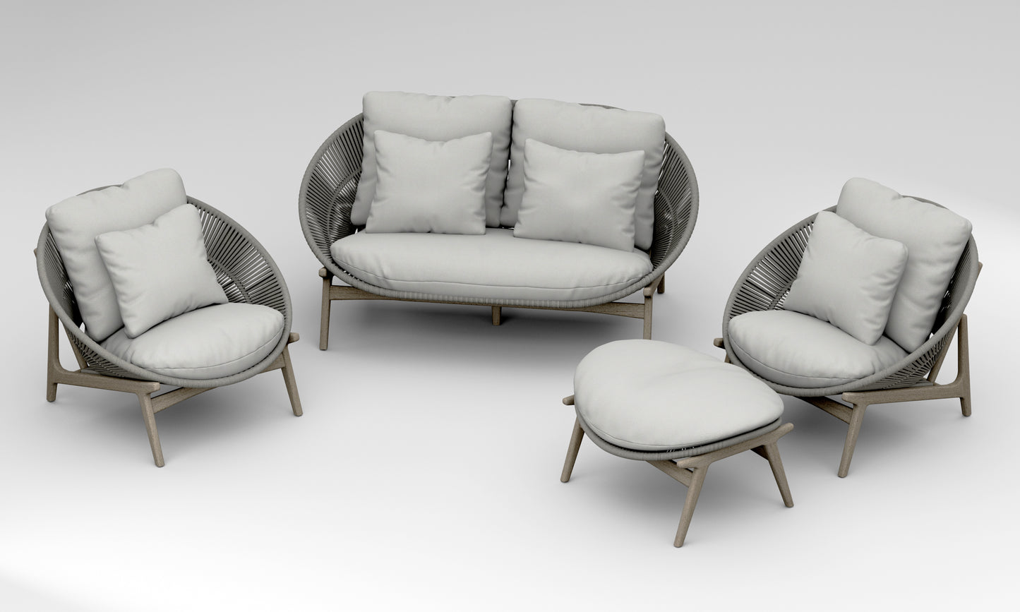 4 Piece Robas Lounge Set: Sofa, Sofa Chairs with Ottoman