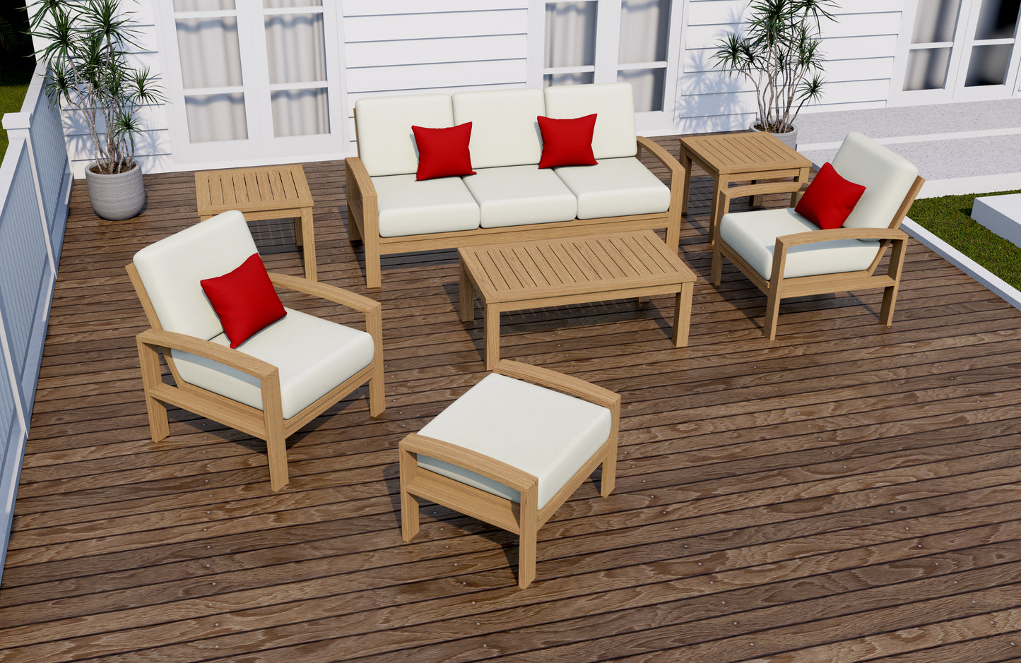 7 Piece Madras Lounge Set: Lounge Chairs, Ottoman with Noida Square Accent Tables