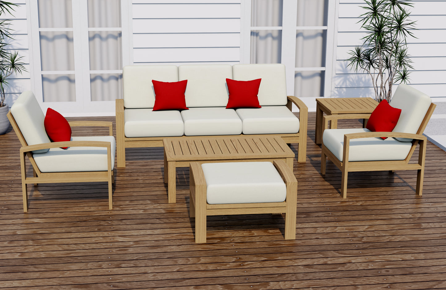 6 Piece Madras Lounge Set: Lounge Sofa, Chairs, Ottoman and Accent Tables