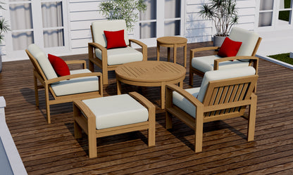 7 Piece Madras Lounge Set: Lounge Chairs, Ottoman with Noida Round Accent Tables