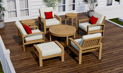 8 Piece Madras Lounge Set: Lounge Chairs, Ottoman with Noida Round Accent Tables