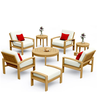 8 Piece Madras Lounge Set: Lounge Chairs, Ottoman with Noida Round Accent Tables