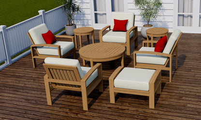 8 Piece Madras Lounge Set: Lounge Chairs, Ottoman with Noida Round Accent Tables
