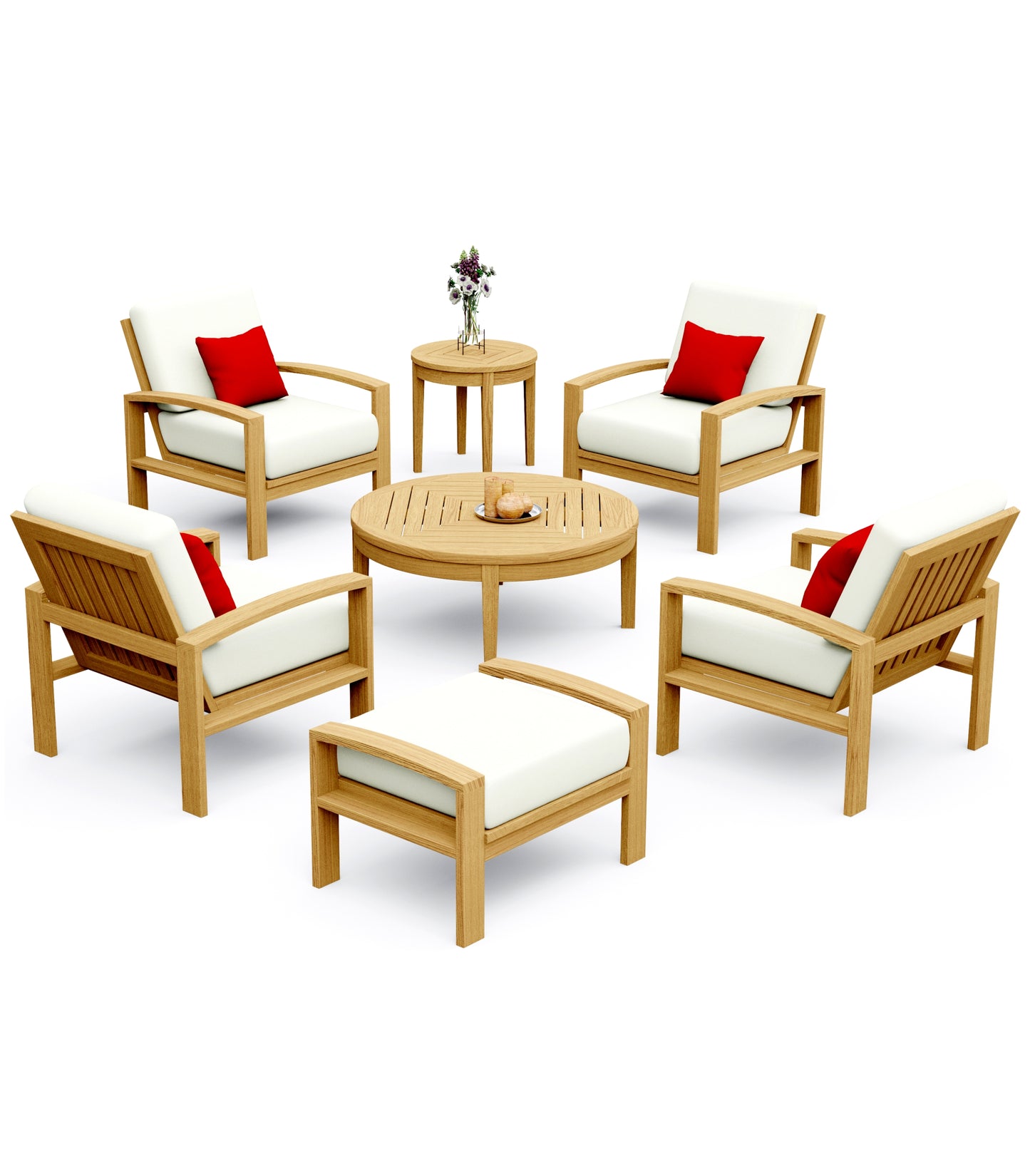 7 Piece Madras Lounge Set: Lounge Chairs, Ottoman with Noida Round Accent Tables