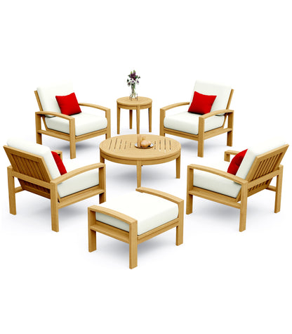 7 Piece Madras Lounge Set: Lounge Chairs, Ottoman with Noida Round Accent Tables