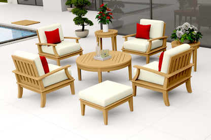 8 Piece Somer Lounge Set: 4 Somer Chairs, Ottoman, Round Coffee Table and Round Side Tables