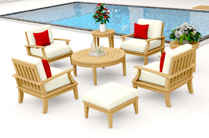 8 Piece Somer Lounge Set: 4 Somer Chairs, Ottoman, Round Coffee Table and Round Side Tables