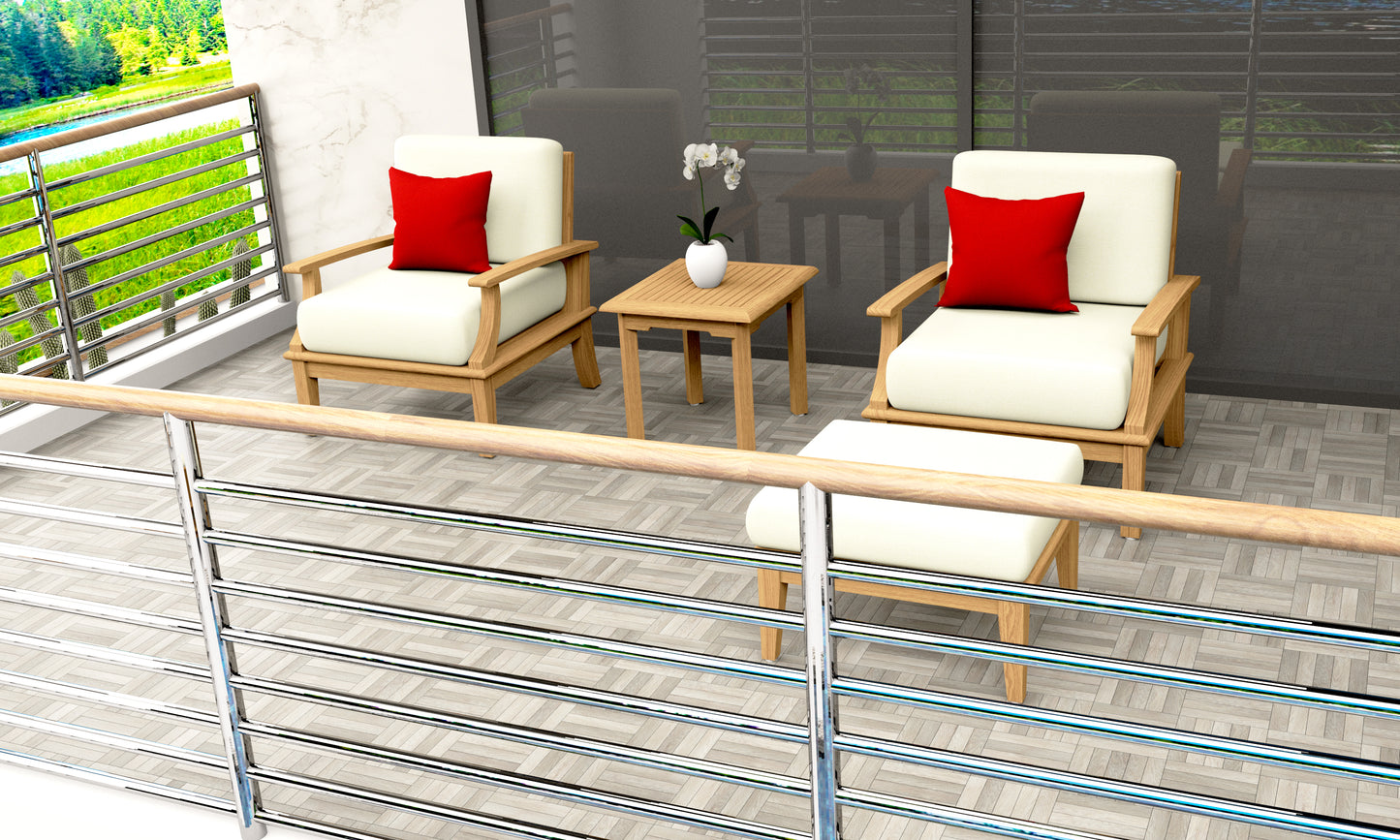 4 Piece Somer Lounge Set: Lounge Chairs, Ottoman and Side Table