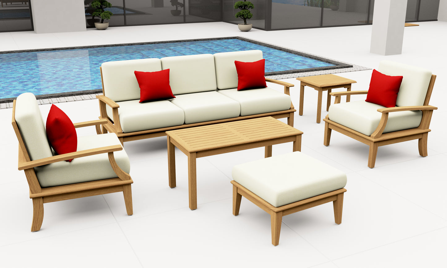 6 Piece Somer Lounge Set: Lounge Sofa, 2 Lounge Chairs, Ottoman and Napa Accent Tables