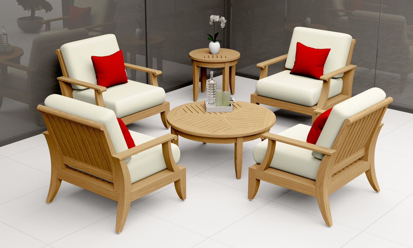 6 Piece Lagos Lounge Set: 4 Lagos Lounge Chairs with Noida Accent Tables